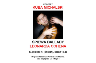 Kuba Michalski zaśpiewa ballady Cohena. MBP zaprasza na walentynkowy koncert