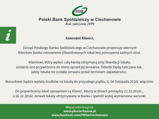 Komunikat Polskiego Banku SpĂłĹdzielczego w Ciechanowie