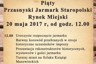 Przasnysz: Zaproszenie na Piąty Przasnyski Jarmark Staropolski, 20 maja 2017 r.