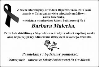 Zmarła Barbara Małecka, wieloletnia wicedyrektor Szkoły Podstawowej nr 6