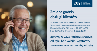 ZUS: Zmiana godzin obsługi klientów 5 stycznia 2026 roku