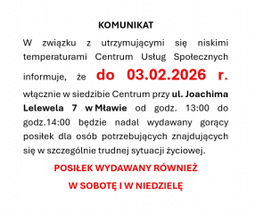 Komunikat Centrum Usług Społecznych w Mławie