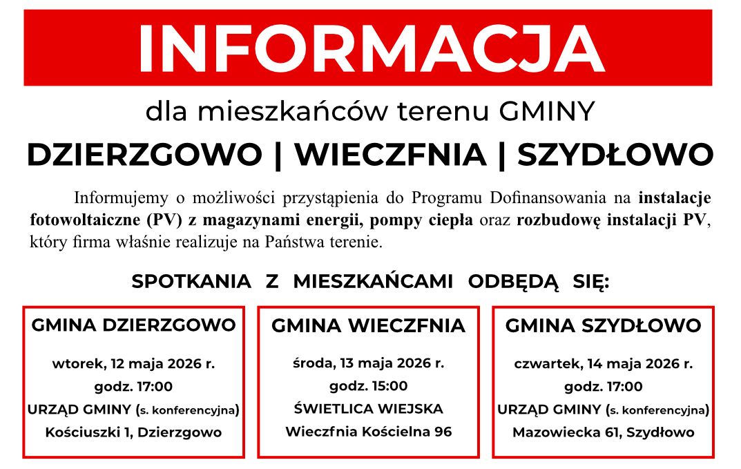 Zaproszenie na spotkanie w sprawie fotowoltaiki, magazynów energii i pomp ciepła