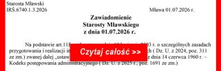 Zawiadomienie Starosty Mławskiego z dnia 1.07.2026 r.