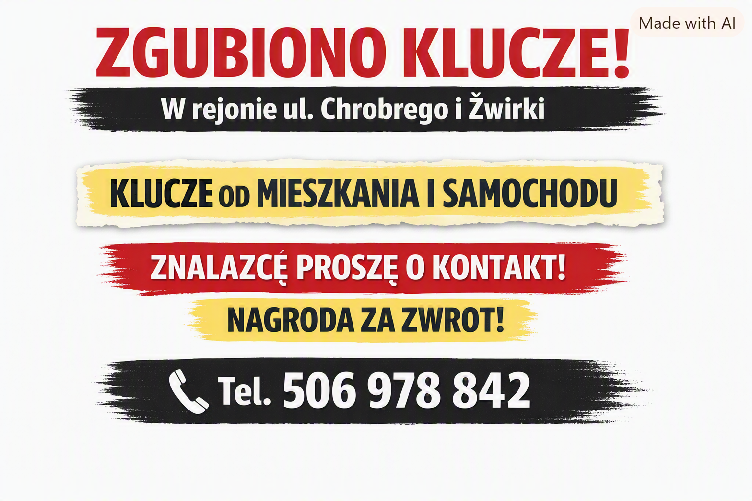 Zgubiono klucze w rejonie ul. Chrobrego i Żwirki