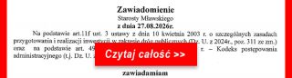 Zawiadomienie Starosty Mławskiego z dnia 27.08.2026 r.